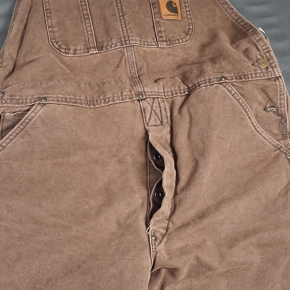 Carhartt Mint Vintage Work Overalls 38x32 Mens Brown Double Knee Insulated - USA - Picture 6 of 12